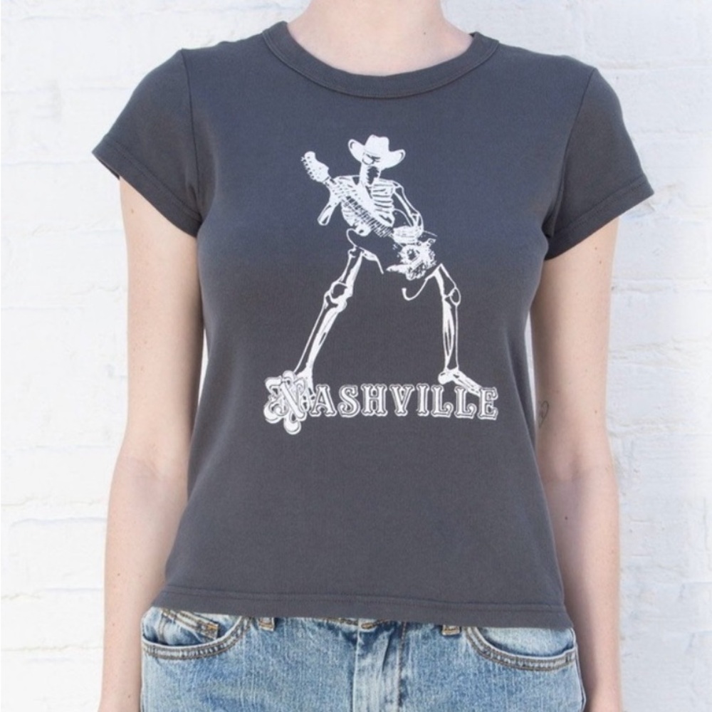 Brandy Melville John Galt Nashville Skeleton Tee in Charcoal Gray